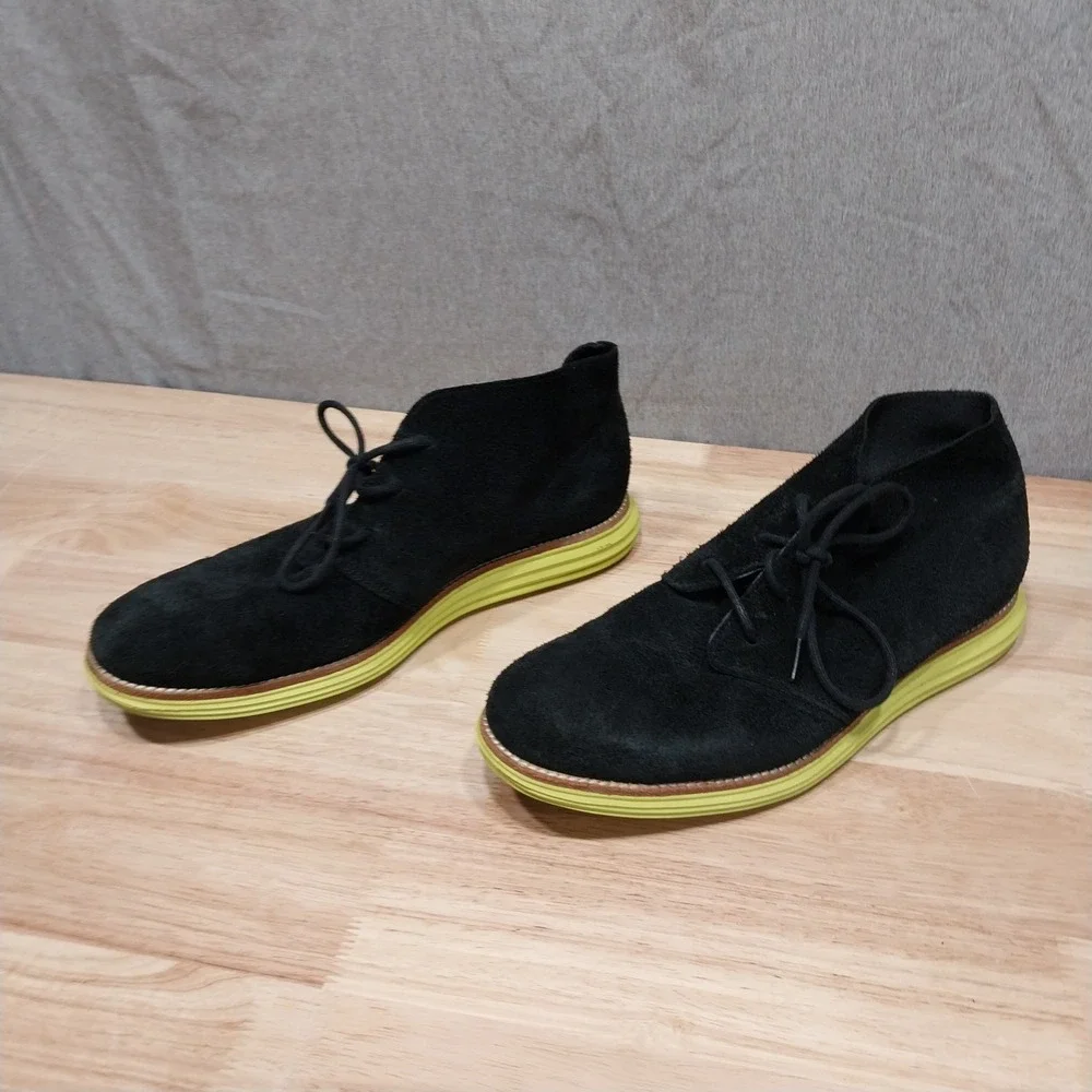 Cole Haan LunarGrand Chukka Boots Suede Mens C11185 9.5 Black Neon Yellow
